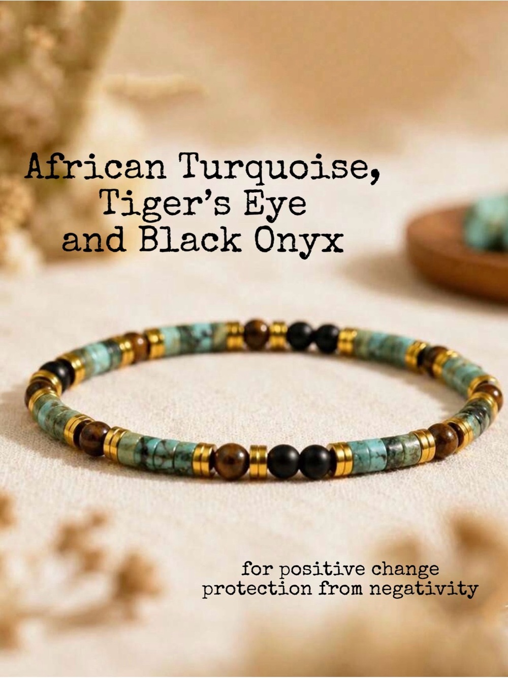 Natural African Turqouise Protection Stretch 4mm Bracelet - Handmade Minimalist - Picture 2 of 4